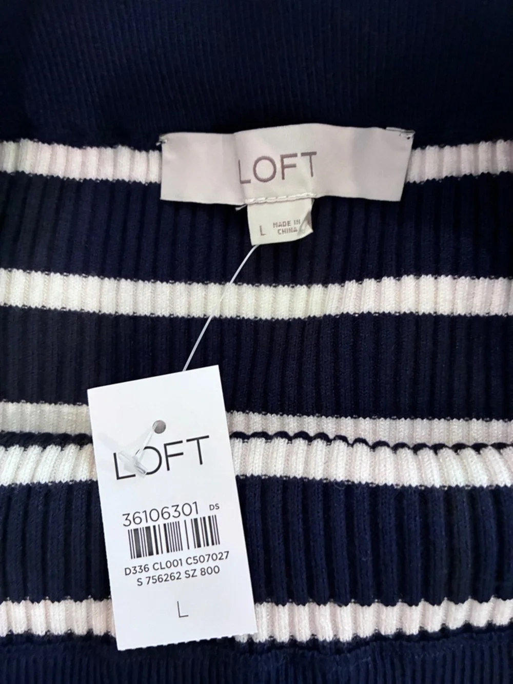 LOFT Navy and White‎ Striped Ribbed Sweater